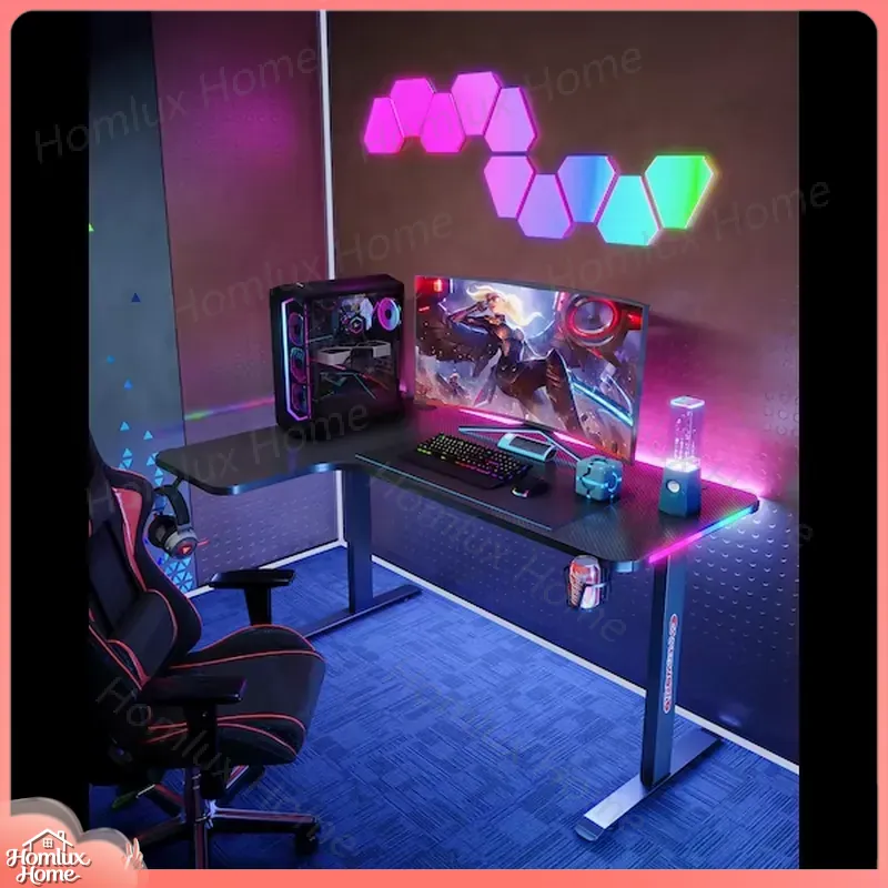 Large L-Shaped RGB LED Gaming  - đánh giá và giá Desk Setup L Shaped